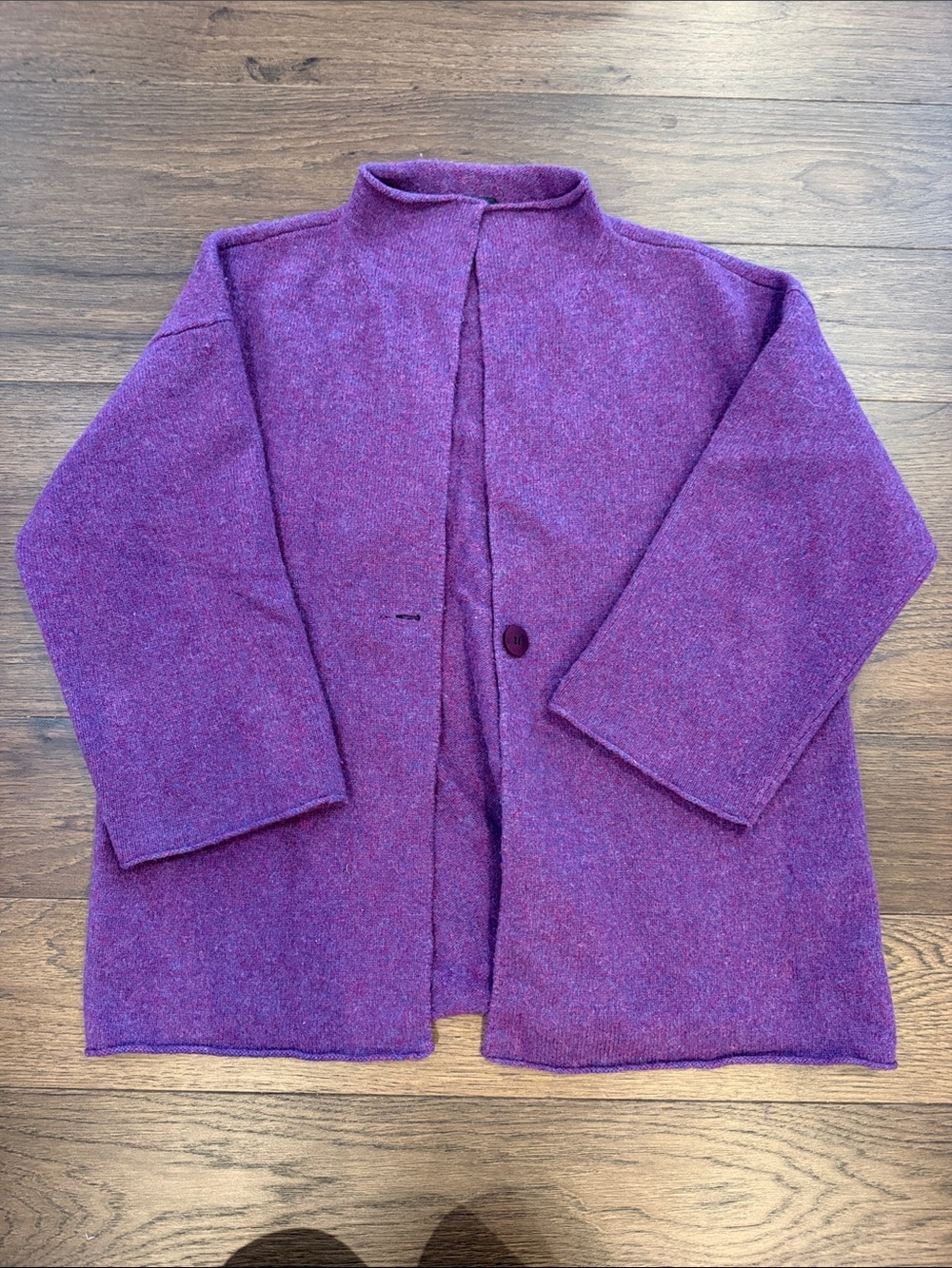 Eileen Fisher Purple Wool-Blend Open Front Pea Coat Size Small - C76